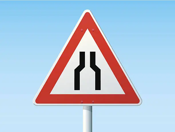 Vector illustration of Road Narrows On Both Sides German Warning Sign