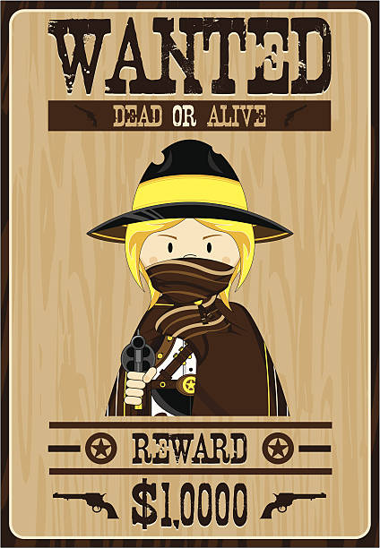 illustrazioni stock, clip art, cartoni animati e icone di tendenza di cowgirl cowboy outlaw poster - wanted poster wild west poster law