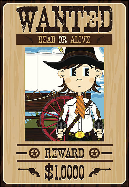 illustrazioni stock, clip art, cartoni animati e icone di tendenza di selvaggio west, cowboy outlaw poster - wanted poster wild west poster law