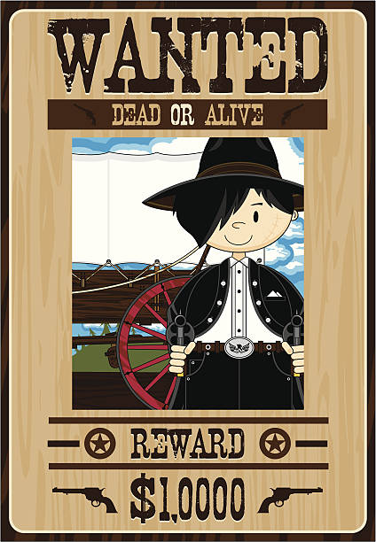 illustrazioni stock, clip art, cartoni animati e icone di tendenza di cowboy outlaw wanted poster-segnale inglese - wanted poster wild west poster law