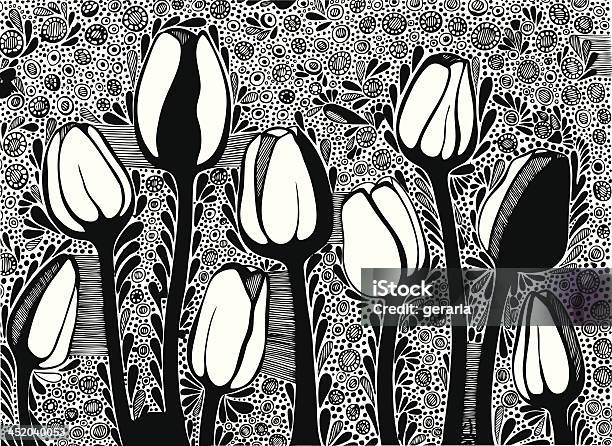 Ilustração Vetorial Com Tulipa Flores Decorativas - Arte vetorial de stock e mais imagens de Abstrato - Abstrato, Arabesco, Arte