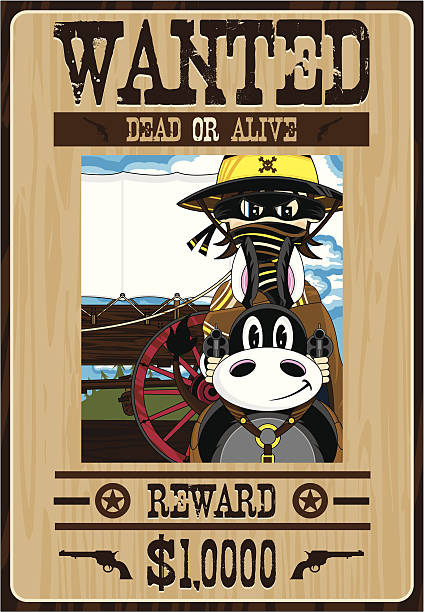 illustrazioni stock, clip art, cartoni animati e icone di tendenza di cowboy su cavallo poster outlaw - wanted poster wild west poster law