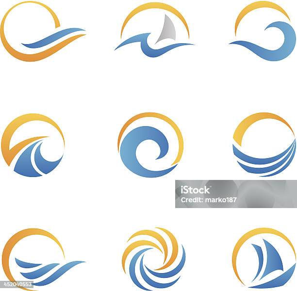 Vetores de Vector Conjunto De Ícones Do Mar Símbolo e mais imagens de Logotipo - Logotipo, Onda, Desenho de Ondas