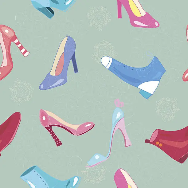 Vector illustration of Retro seamless pattern with shoes