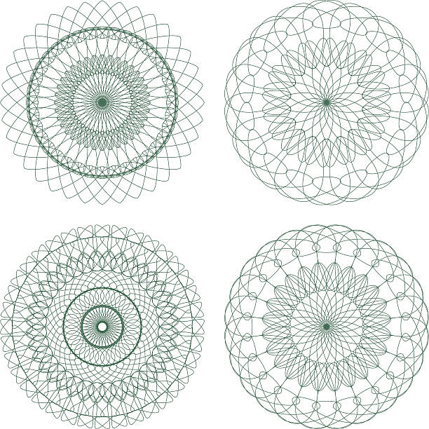 세트마다 버처 벡터 길로쉐 rosettes - guilloche pattern circle four objects stock illustrations