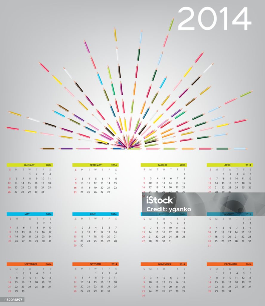 Ilustração vetorial de 2014 ano novo calendário - Royalty-free 2014 arte vetorial