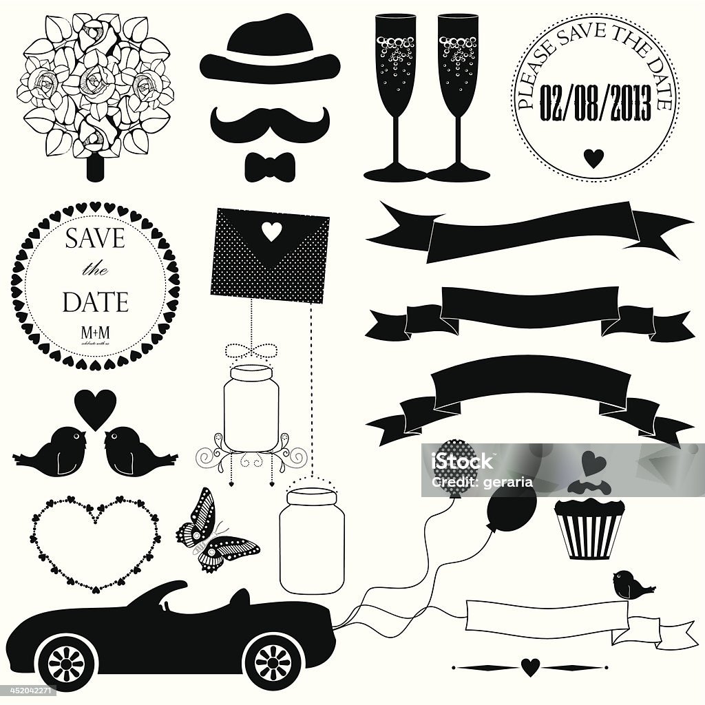 Vecteur série d'éléments décoratifs sur fond blanc mariage - clipart vectoriel de Mariage libre de droits