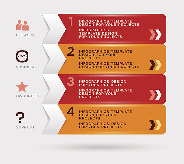 Infographic design Infographic design with red orange navigation menu double arrow chart stock illustrations