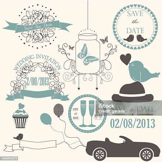 Векторный Набор Декоративных Элементов Свадьбы — стоковая векторная графика и другие изображения на тему Свадьба - Свадьба, Автомобиль, Бабочка