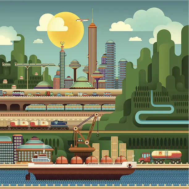 Vector illustration of City in the valley.