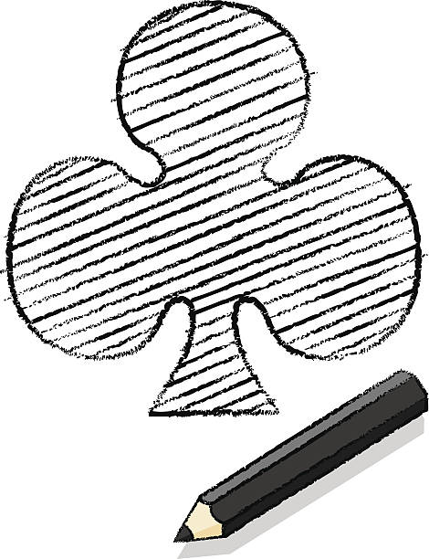 ace クラブのトランプアイコンが描かれたブラックのペンシル - pencil man made graphite writing点のイラスト素材／クリップアート素材／マンガ素材／アイコン素材
