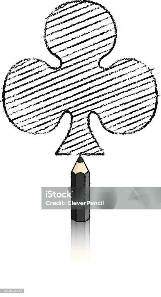 Noir Dessin au crayon Ace of Clubs jouant icône de carte - clipart vectoriel de Angle aigu libre de droits