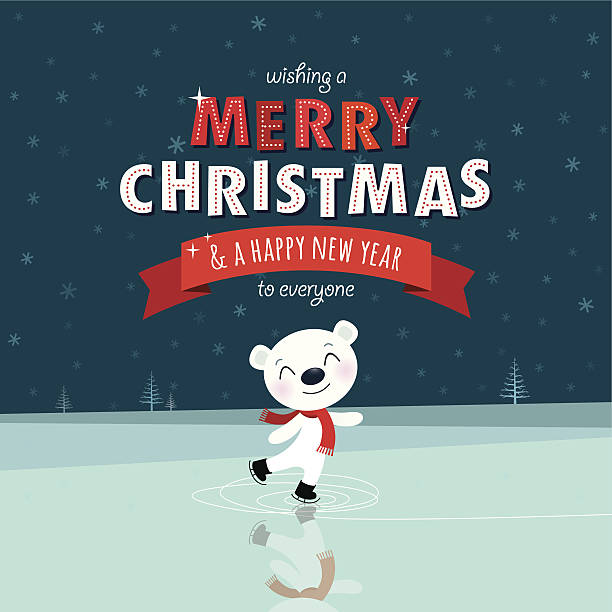 ilustrações de stock, clip art, desenhos animados e ícones de urso de patinagem no gelo - new years eve 2014 christmas retro revival
