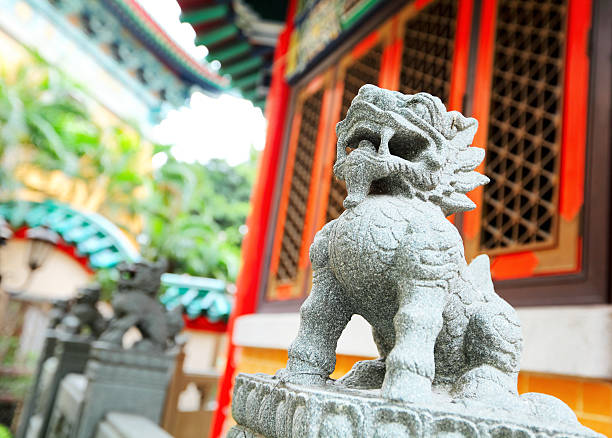 pierre lion chinois - stone statue animal imitation asia photos et images de collection