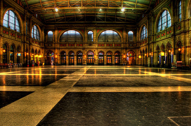 Zurich Main Station January 2013, hall of the station in Zurich (Switzerland), HDR, time exposure zurich train station stock pictures, royalty-free photos & images