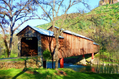 Honey Run Covered Bridge in Chico, California. It is the only triple-span covered bridge in the U.S.