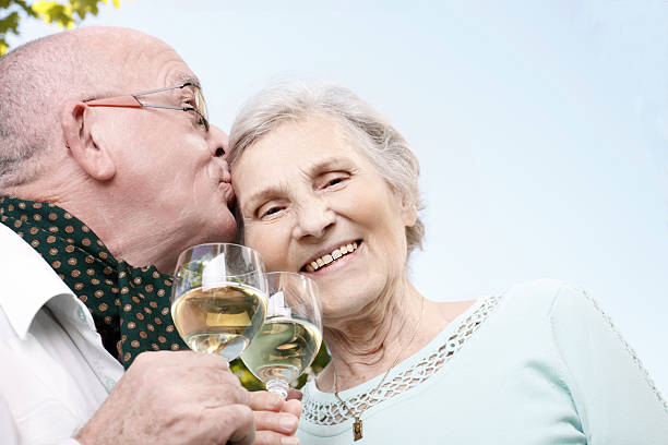 Senior couple celebrates 50 year of marriage stock photo