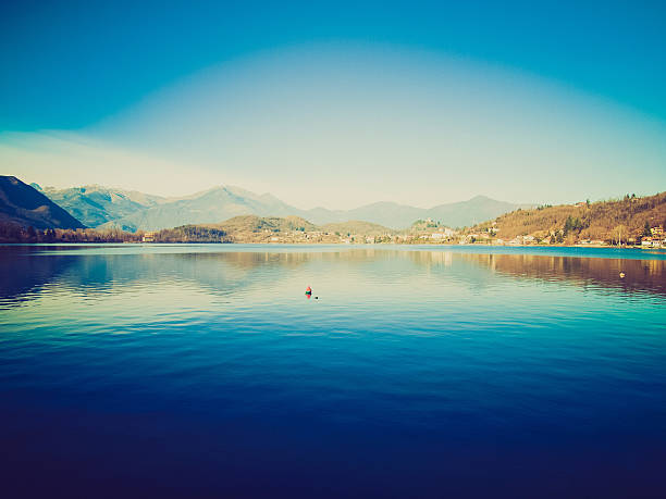 Lago Grande (The Great Lake) in Susa valley, Avigliana, Turin, Italy vintage look