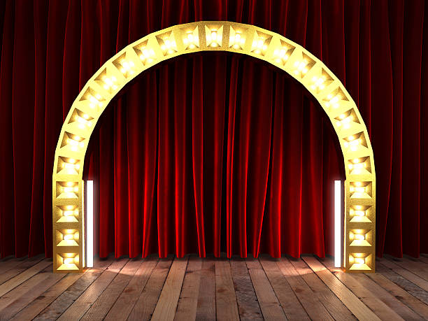istock red fabrick curtain with gold on stage 452069769
