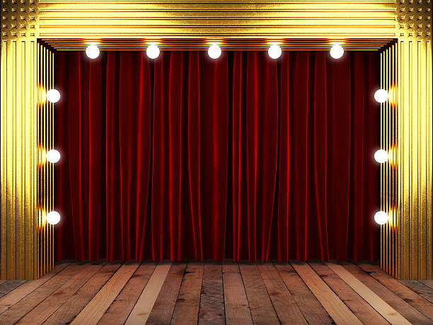 istock red fabrick curtain with gold on stage 452069789