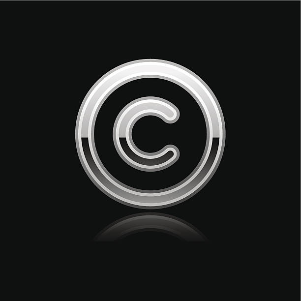 실버 copyright 팻말 금속면의 아이콘크기 크롬 그림 문자 웹 인터넷 - intellectual property trademarks silver chrome stock illustrations