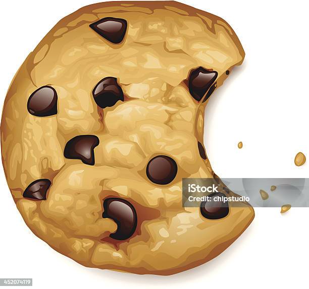 Печенье С Кусочками Шоколада — стоковая векторная графика и другие изображения на тему Печенье - Печенье, Печенье с кусочками шоколада, Надкушенный