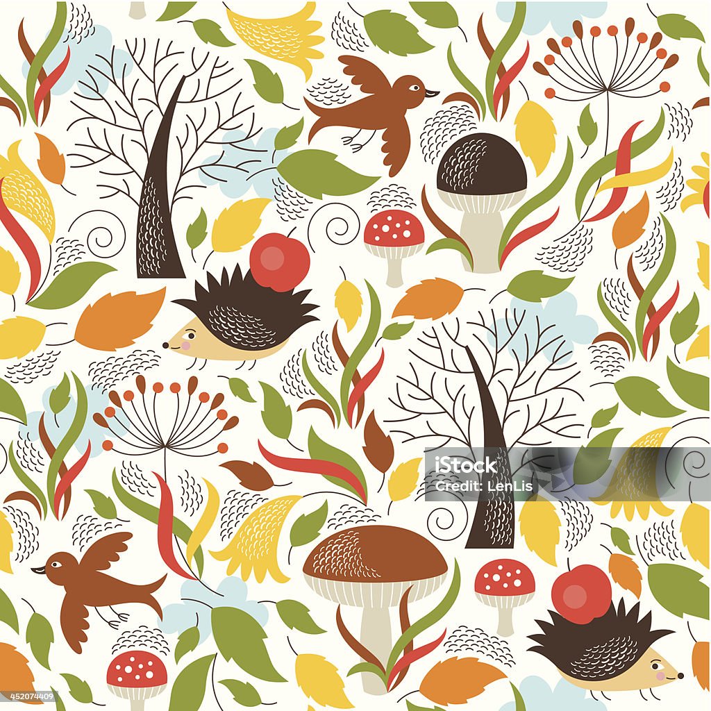 seamless pattern seamless autumn pattern with a hedgehogs , birds and mushrooms Animal stock vector