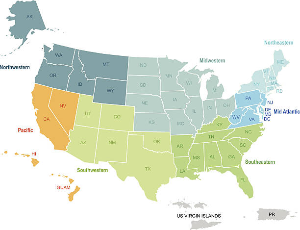 usa map в зонах и его территории - hawaii north america stock illustrations