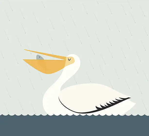 Vector illustration of Pelican eating a fish