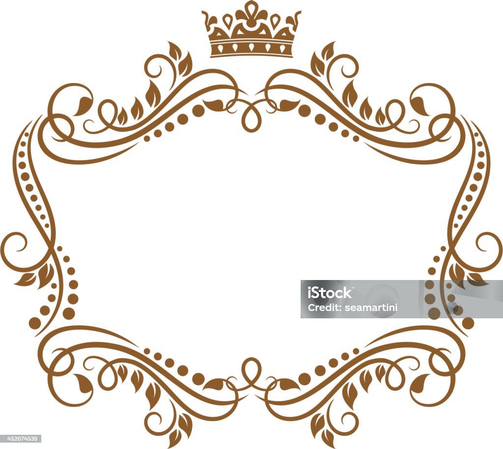 Retro frame with royal crown and flowers Retro frame with royal crown and flowers for wedding or heraldry design Abstract stock vector