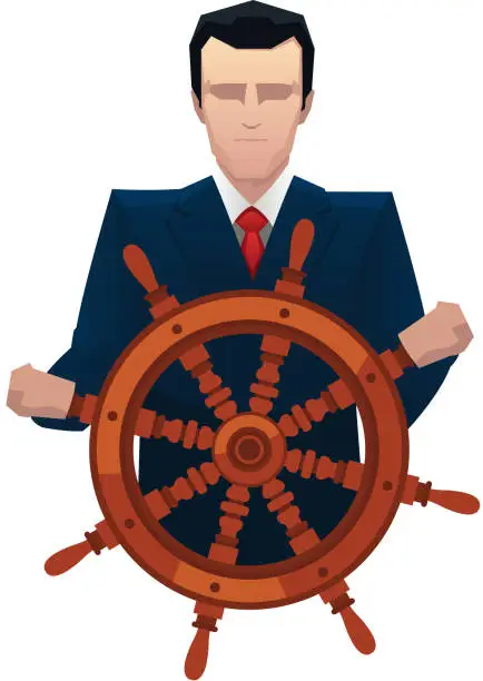 Vector illustration of Businessman rudder helm tiller
