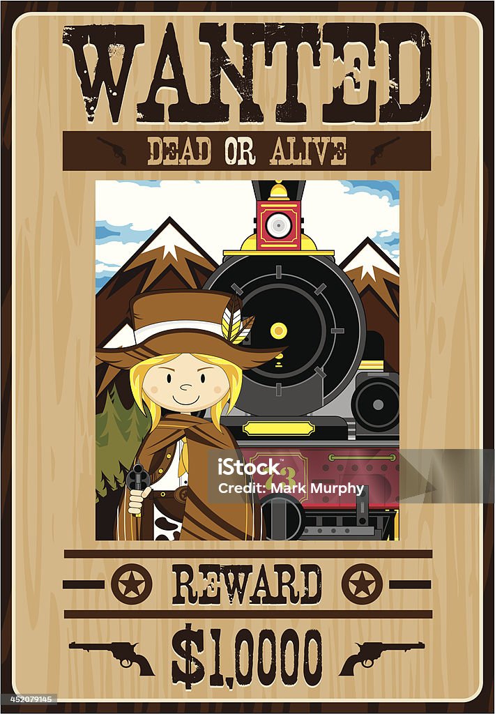 Wild West Cowboy Outlaw Poster Vector Illustrated Wanted Poster of a Wild West Cowgirl Cowboy Train Robber. Adult stock vector