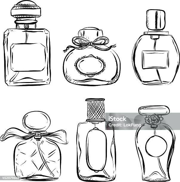 Pefume Bottiglia In Bianco E Nero - Immagini vettoriali stock e altre immagini di Profumo - Profumo, Spray per profumo, Illustrazione