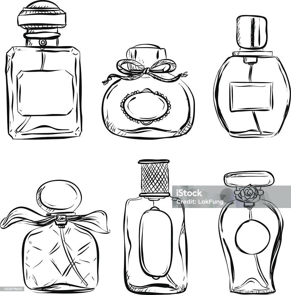 Pefume bottle in black and white Pefume bottle sketch drawing  in black and white Perfume stock vector