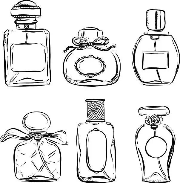 Vector illustration of Pefume bottle in black and white