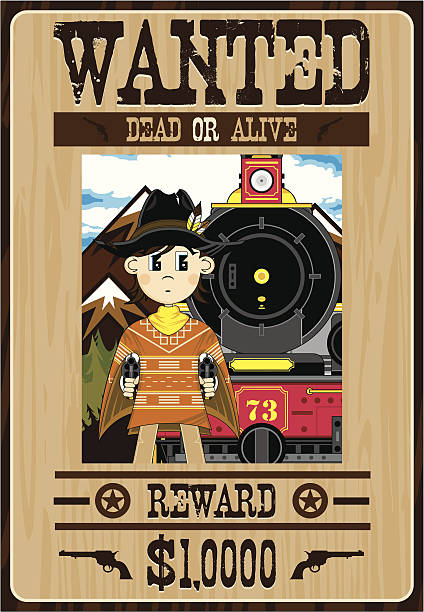 illustrazioni stock, clip art, cartoni animati e icone di tendenza di selvaggio west, cowboy outlaw poster - wanted poster wild west poster law