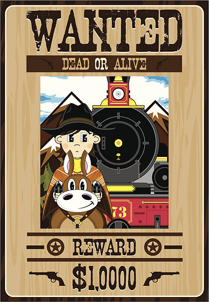 illustrazioni stock, clip art, cartoni animati e icone di tendenza di selvaggio west, cowboy outlaw poster - wanted poster wild west poster law