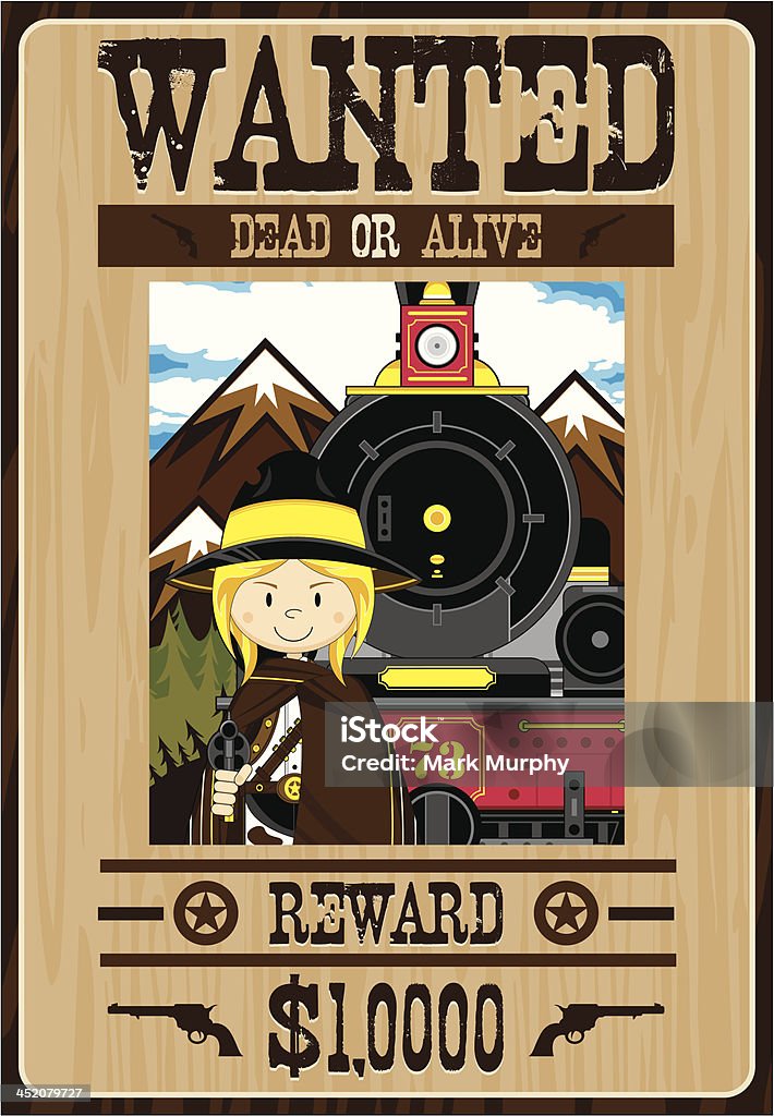 Wild West Cowgirl Outlaw Poster Vector Illustrated Wanted Poster of a Wild West Cowgirl Cowboy Train Robber. Aiming stock vector