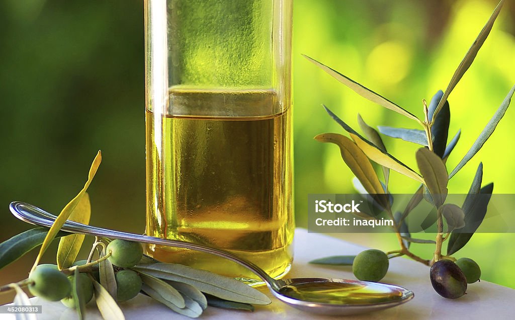 Oliveoil and olives. Olive Oil Stock Photo