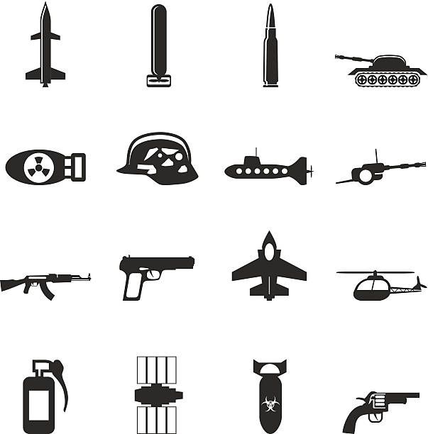 ilustrações, clipart, desenhos animados e ícones de silhueta de arma simples, braços e ícones de guerra - silhouette computer icon handgun satellite