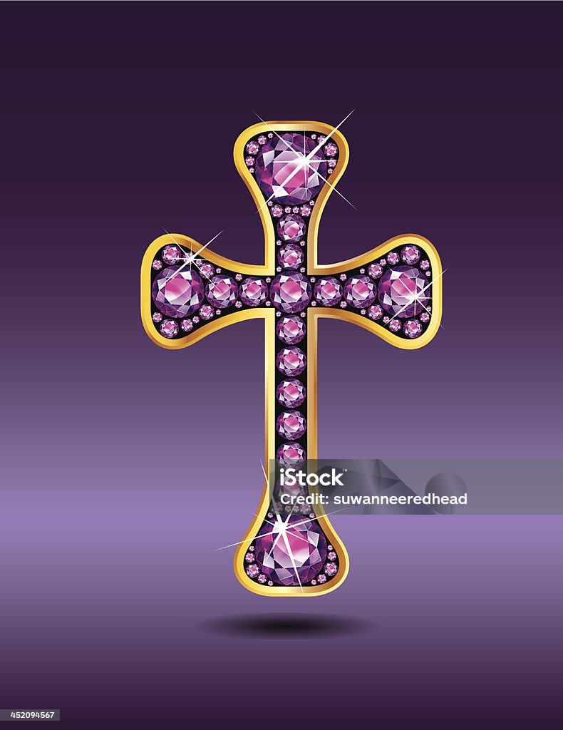 Christian Cruz de ouro com Granada Pedras - Royalty-free Cruz religiosa arte vetorial