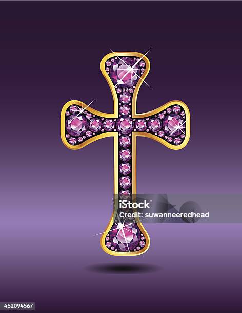 Christian Cruz De Ouro Com Granada Pedras - Arte vetorial de stock e mais imagens de Cruz religiosa - Cruz religiosa, Jesus Cristo, Amor