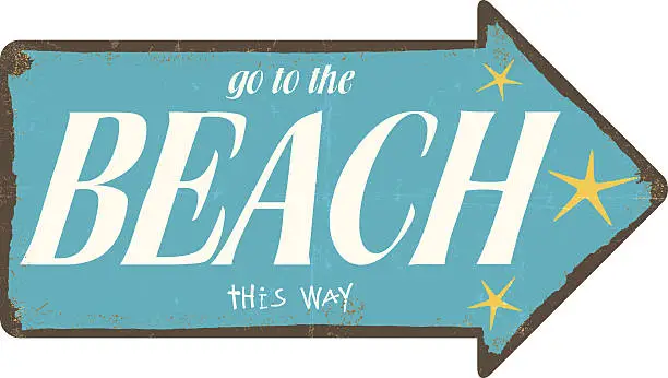 Vector illustration of rusty and scratched metal go to the beach sign