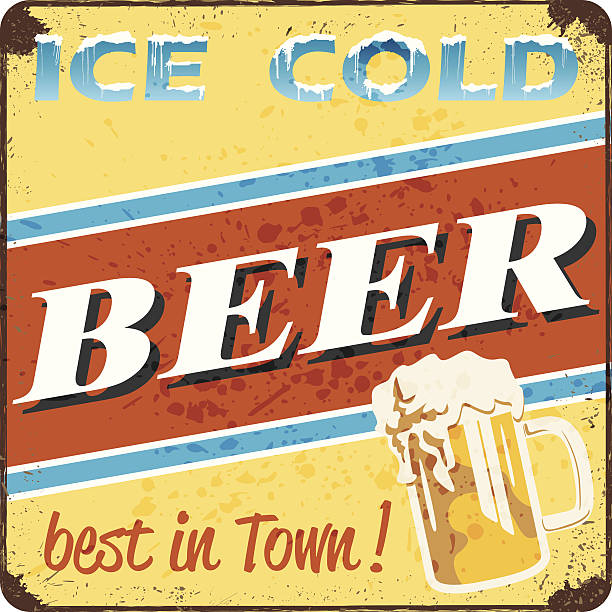 bildbanksillustrationer, clip art samt tecknat material och ikoner med retro style ice cold beer sign - ice sign