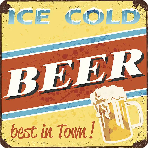 Vector illustration of retro style ice cold beer sign