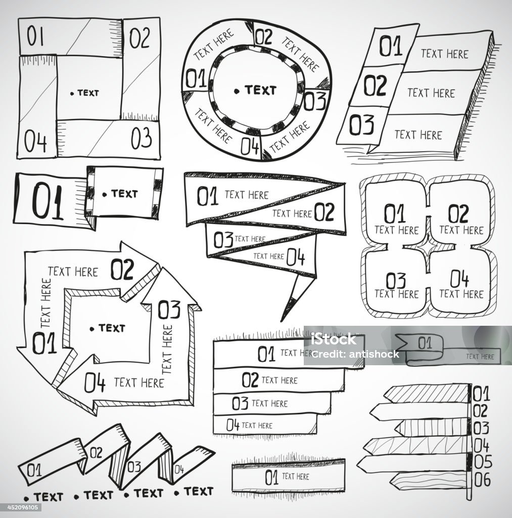 Vector infographic doodles Set of black and white infographic doodle shapes. Abstract stock vector