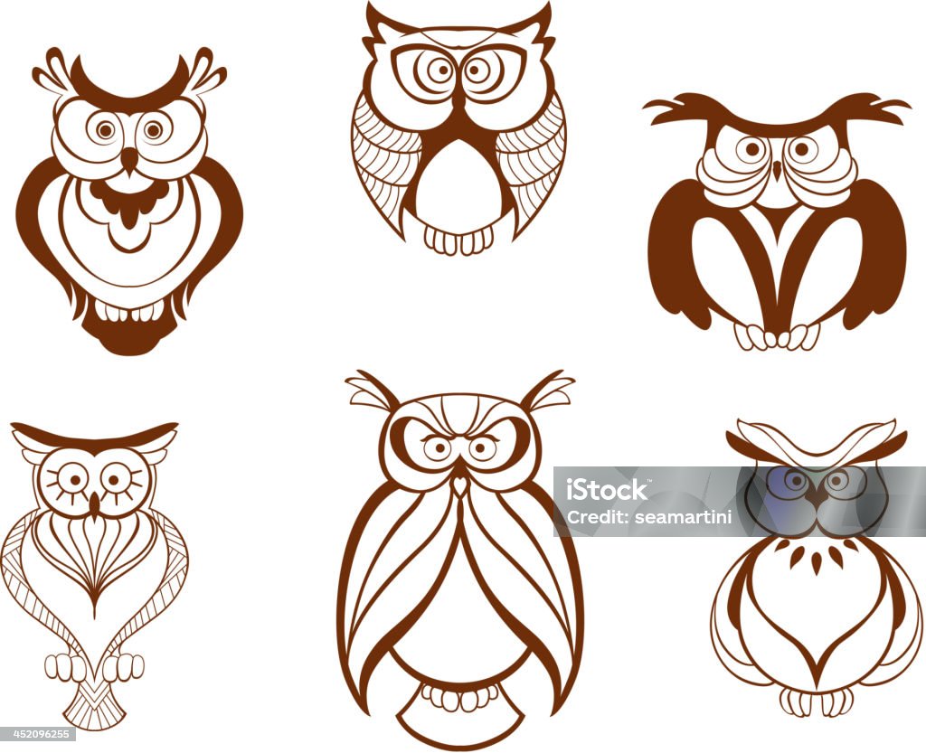 Set of cartoon owl birds Set of cartoon owl birds isolated on white background Animal stock vector