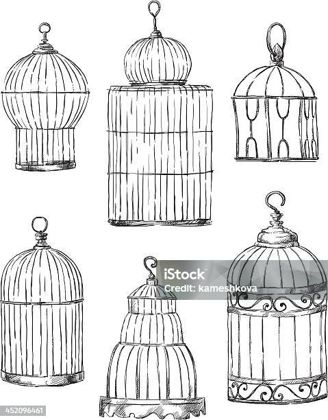 Set Of Different Cages Handdrawn Stock Illustration - Download Image Now - Birdcage, Line Art, Drawing - Art Product