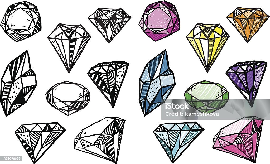 Diamanti. Set di schizzo di cristalli. - arte vettoriale royalty-free di Bianco e nero