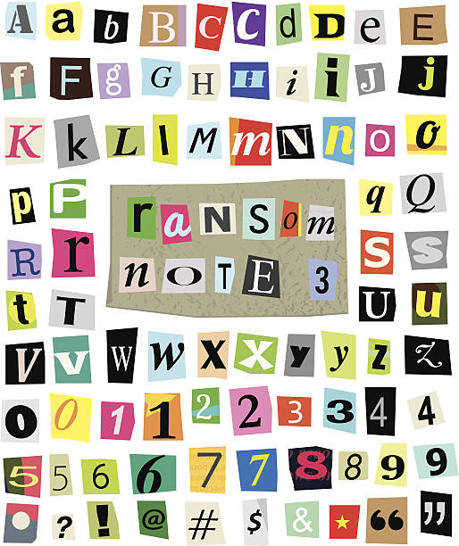 ilustrações, clipart, desenhos animados e ícones de vetor ransom nota de papel cortado#3 letras, números e símbolos - lettering